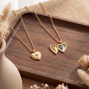 Gold Heart Locket Necklace • Custom Photo Locket with Birthstone • Anniversary Gift for Girlfriend • Engraved Picture Jewelry • Love Locket