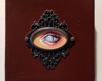 Blind Eye-New Contemporary Gothic Original Acrylic Painting 4x4-By Alexandria Sandlin Cherrybones