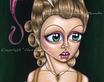 Original Big Eye Pop Surrealism Painting | Rococo In Amethyst 8x10 Framed Art | Alexandria Sandlin