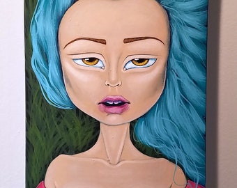 Summer Wine-Big Eye Pop Surrealism Original Acrylic Skateboard Painting 8.5x32.5-By Alexandria Sandlin Cherrybones