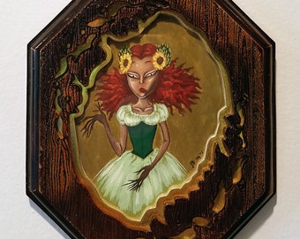 Dryad Pop Surrealism Acrylic Painting: Framed Fantasy Art (5x6)