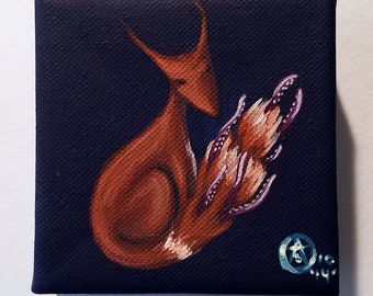 Octofox-Monster Pop Surrealism Original Acrylic Painting 4x4"-By Alexandria Sandlin Cherrybones