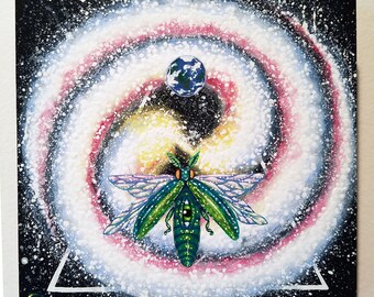 Pop Surrealism Earth Painting: 6x6" Original Acrylic Galaxy Art