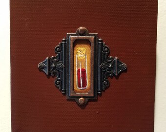 Blood Vial-New Contemporary Horror Original Acrylic Painting 4x4-By Alexandria Sandlin Cherrybones