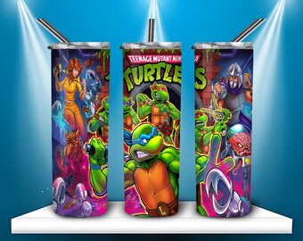 Ninja Turtles Skinny Tumbler 20 oz Diseño de archivo de sublimación Descargar Cartoon Ninja Turtles Retro File Digital