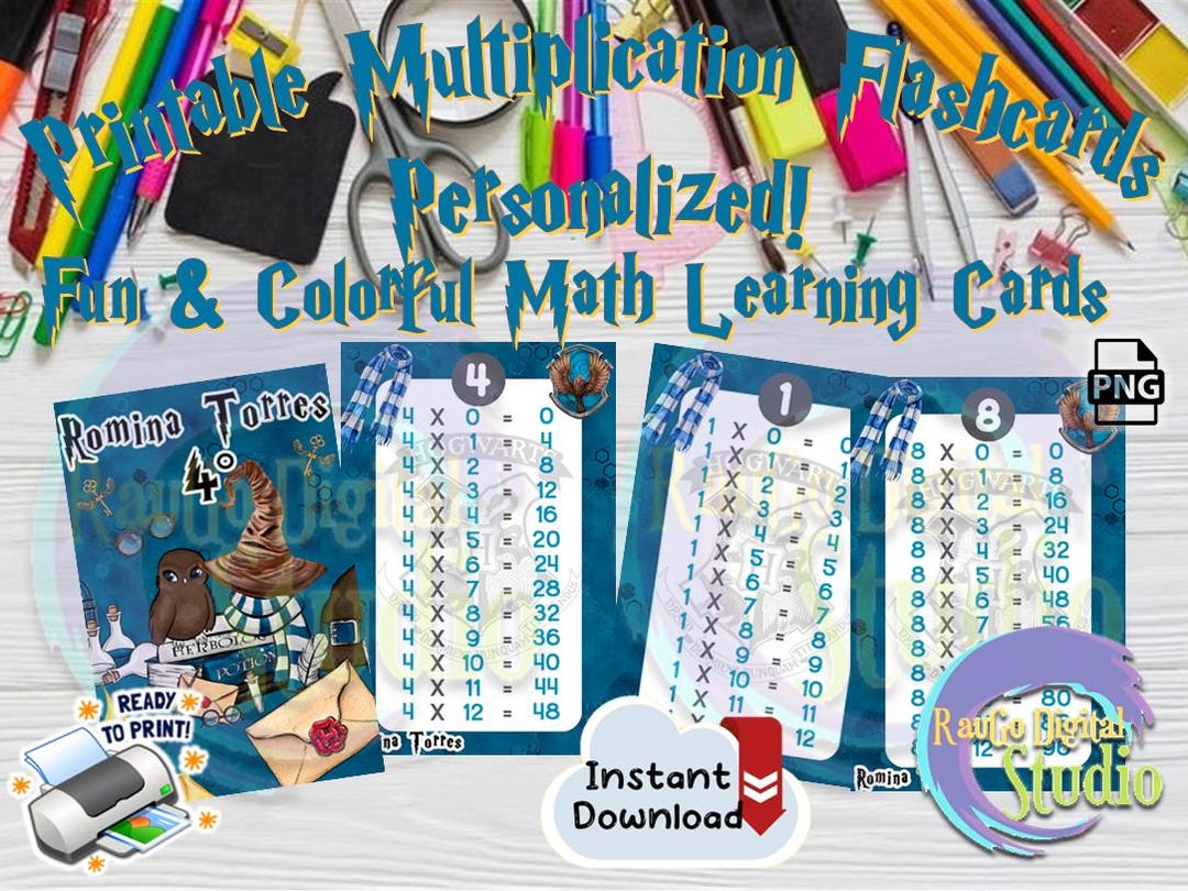 New Magic Math Card Magic Academy Multiplication Flashcards | Blue Wizard Theme | Printable ...