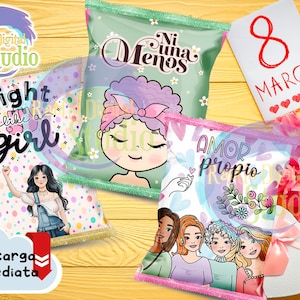18 Diseños de Chipbags | Día de la Mujer | Bolsas de Papas Imprimibles | PNG Alta Resolución | Fiesta y Decoración