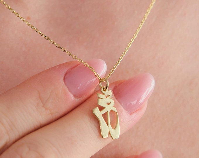 Ballet Shoes Necklace • 925K Sterling Silver & 14K Gold Plated Jewelry for Ballerina