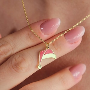Santa Hat Necklace • 925K Sterling Silver & 14K Gold Plated Jewelry for Christmas
