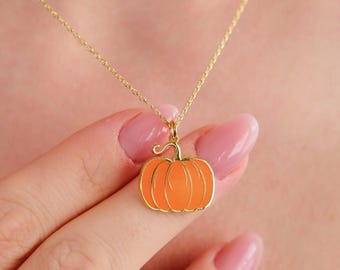 Pumpkin Necklace • 925K Sterling Silver & 14K Gold Plated Jewelry for Halloween