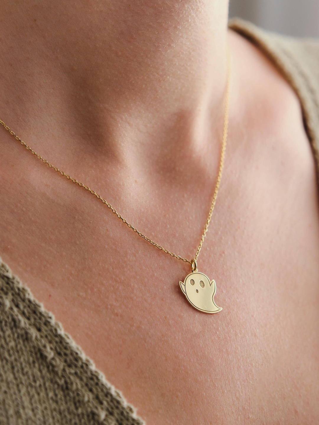Ghost Necklace • 925K Sterling Silver & 14K Gold Plated Jewelry for ...