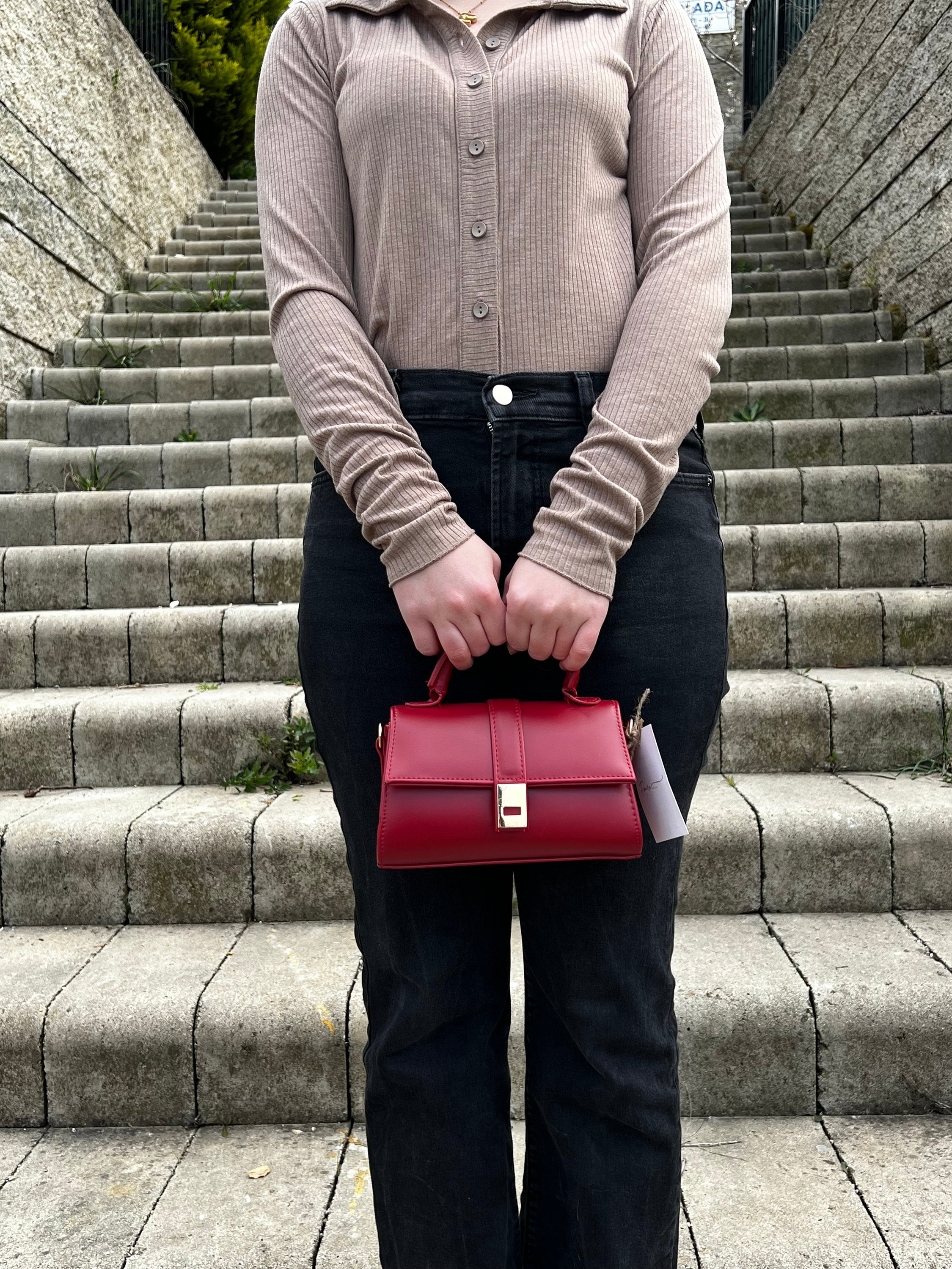 Rose Red Vegan Leather Compact Handbag