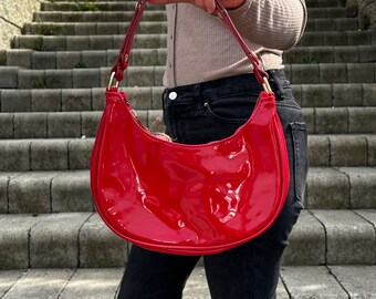 バッグ Coach Red Madison Patent Leather Handbag Coach Madison Patent Leather Large Shoulder Bag 15991 and