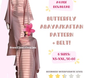 Vlinder Abaya/Kaftan A4 PDF naaipatroon| Maat XS - XXL | Instructies inbegrepen |