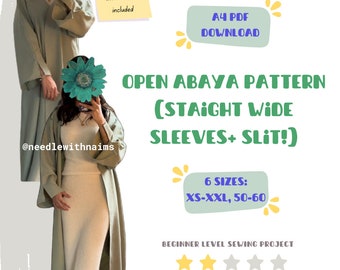 Open Abaya A4 PDF Sewing Pattern | Size XS -XXL | Instructions Included |