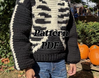 Halloween Pullover Häkelanleitung, Knochen, Unisex (PDF-Muster)