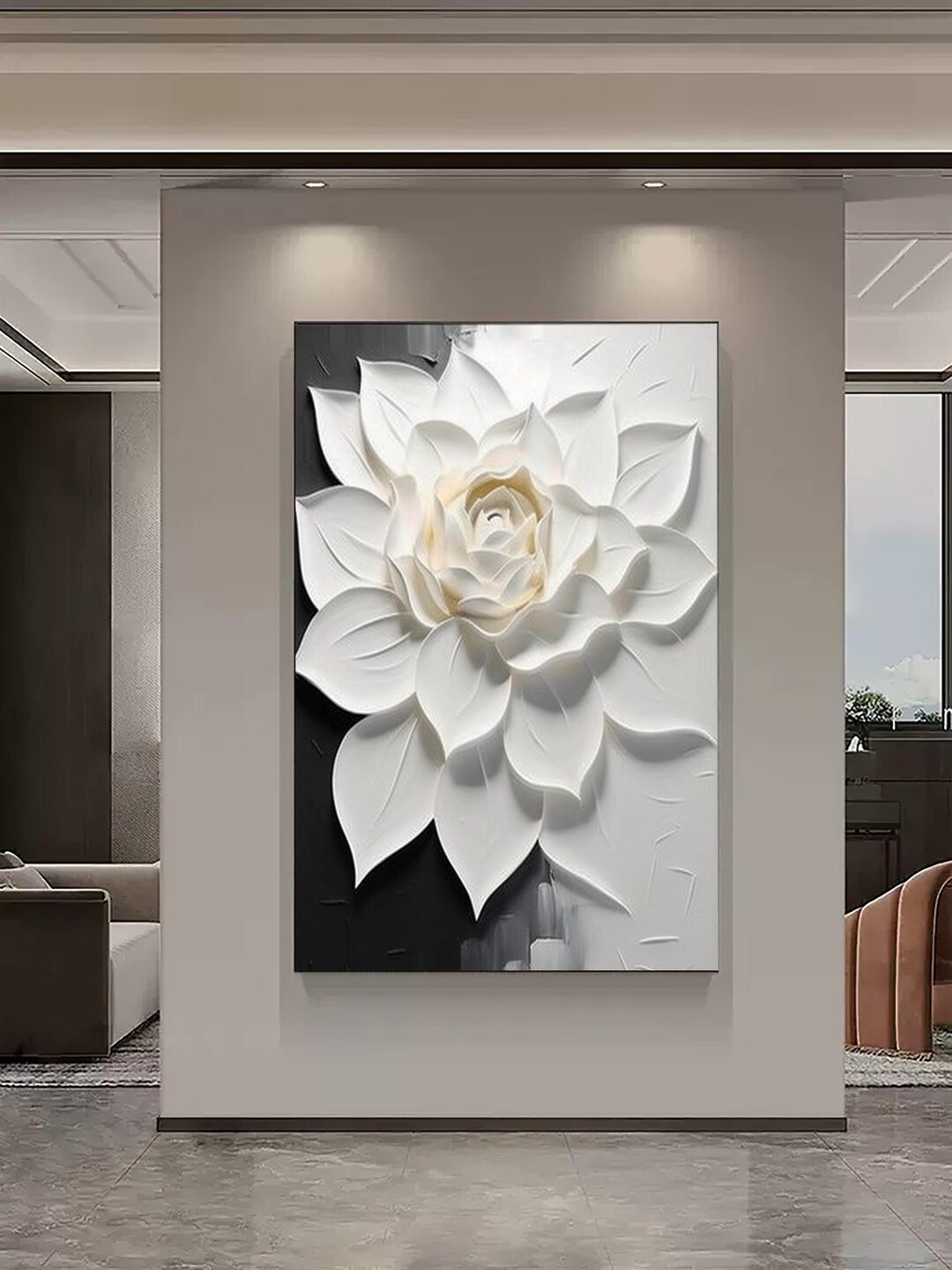 3D Large White Flower Painting on Canvas Abstract Wall Art Heavy ...