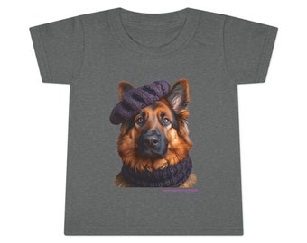 Toddler T-shirt German Shepherd dog wearing a beret.