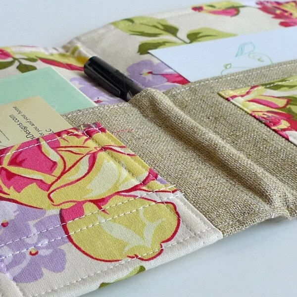 LAST ONE- Organizer Clutch, Passports, Letters, Coupons and more - In Touch Clutch (tm) in Roses and Hydrangeas