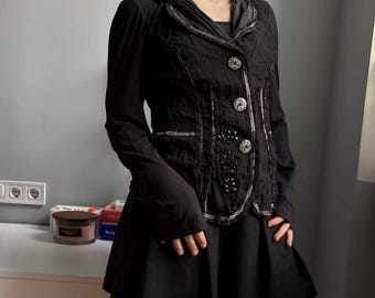 Vintage BIBA Fitted Jacket Top / Gothic Romantic Blazer / Y2K Indie Button Jacket / Sheer Sleeve Victorian Style Top / Dark Academia