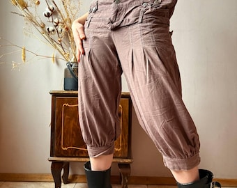 Spodnie lniane Crop Bloomers — Boho Balloon Women Capri Cottagecore