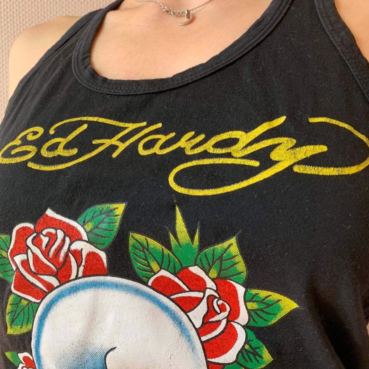 ヴィンテージ エド・ハーディー スカル ローズ タンクトップ：Y2K