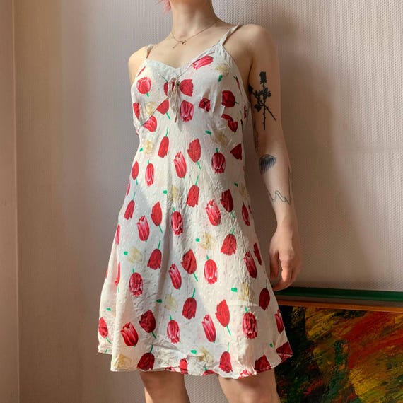 Vintage Silk Tulip Slip Dress: Y2K Floral Print Fairycore - Etsy Israel