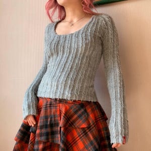Vintage Miss Sixty Shaggy Knit light Sweater, Y2K Grunge Streetwear, Italy, Plaid Academia Aesthetic, Soft Fuzzy Grey Top, S