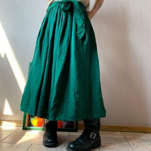 Vintage Emerald Green Silk layer  Maxi Skirt | Kuhn Modell | Cottagecore Boho Streetwear | 90s Grunge Aesthetic