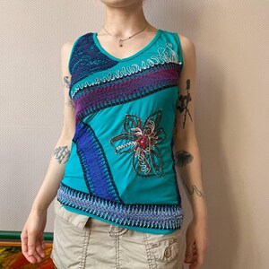 Rädda drottningen Y2K Patchwork Linne: Boho Fairy Grunge, Broderad Blomma