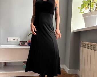 Banana Republic Black Velvet Panel Maxi Dress USA Made 90s Gown M