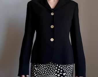 Vintage Max Mara black tailored blazer – minimalist single-breasted jacket with ivory buttons, Italian classic careerwear