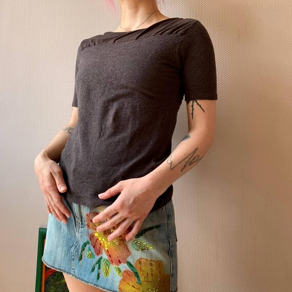 Cache Cache Brown Short Sleeve Top: Y2K Minimalis… - image 2