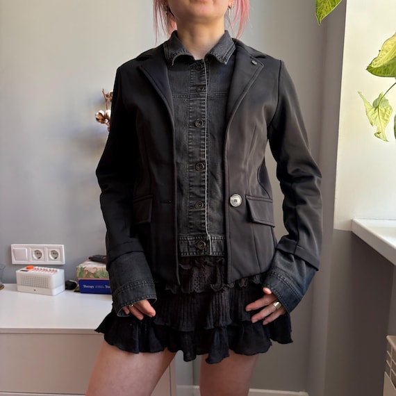 Zip73 Black gray deconstructed Structured Blazer … - image 10