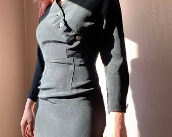JIL SANDER vintage silk asymmetrical buttons corpcore office syrens preppy tube midi dress