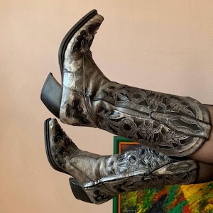 Prachtige vintage www.why.it zilveren verwassen western cowboylaarzen met retro statement-schoenen