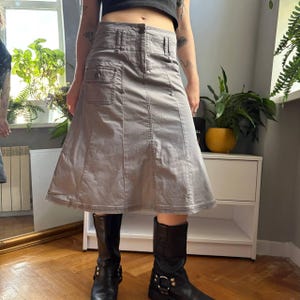 Falda midi utilitaria Yessica gris estilo cargo, mezcla de algodón gorpcore, talla XS-S