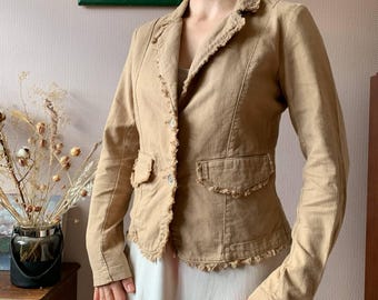 NILE Beige Tailored Blazer Jacket Women’s Small – Frayed Hem Detail Smart Casual Layering