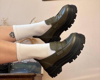 Mocassini Buffalo Vegan con plateau spesso / Mocassini Penny Slip-On Y2K Grunge / Streetwear minimalista indie / Scarpe Goth Academia