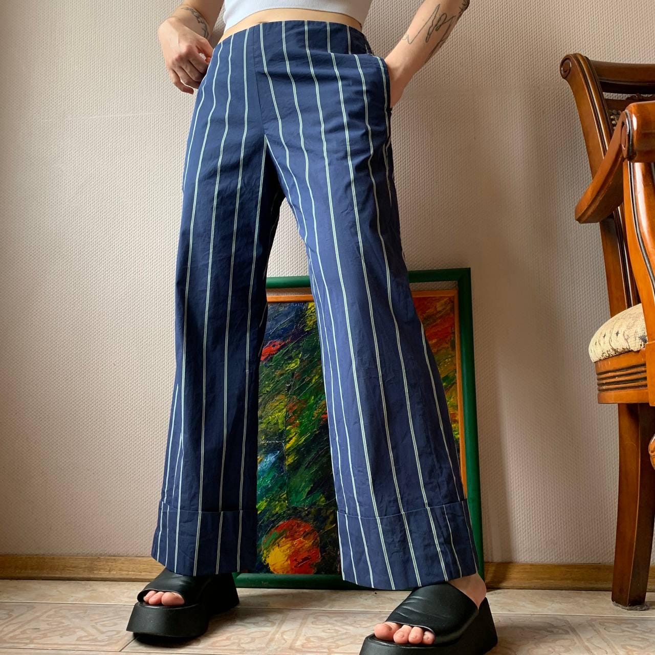 Fay Striped Wide Leg Pants: 90s Italian Streetwear - Etsy