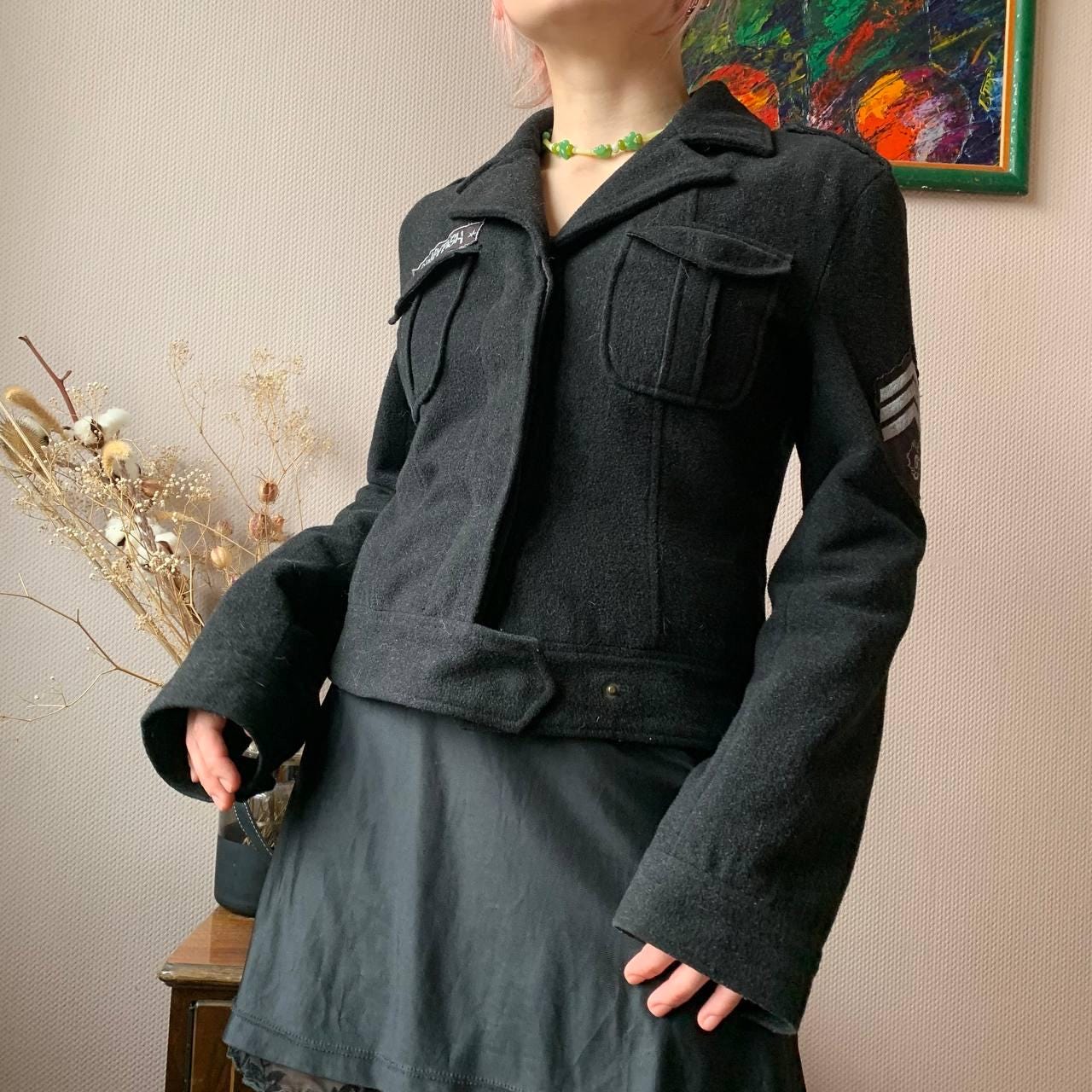 Vintage Punky Fish Wool Blend Military Jacket: Y2K Emo Grunge