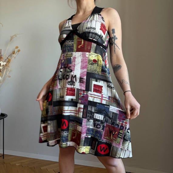 Funky Miss Couture Graphic Print Dress Y2K Cyber Halter Midi Dress Size M -  Etsy Israel