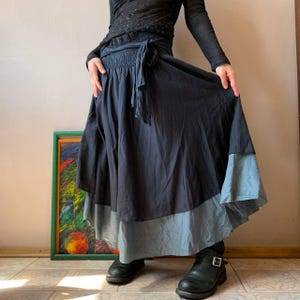 Boho Maxi Skirt: Black & Grey Two-Tone Cotton Festival Skirt