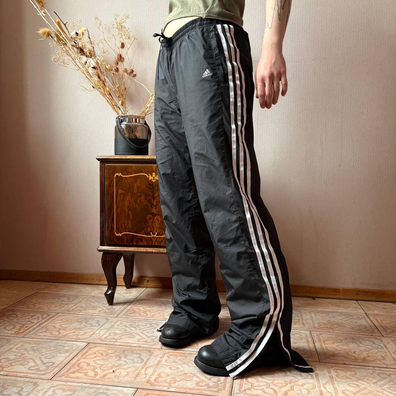 Y2K Adidas Clima365 Black Track Pants 3-stripes Unisex Streetwear