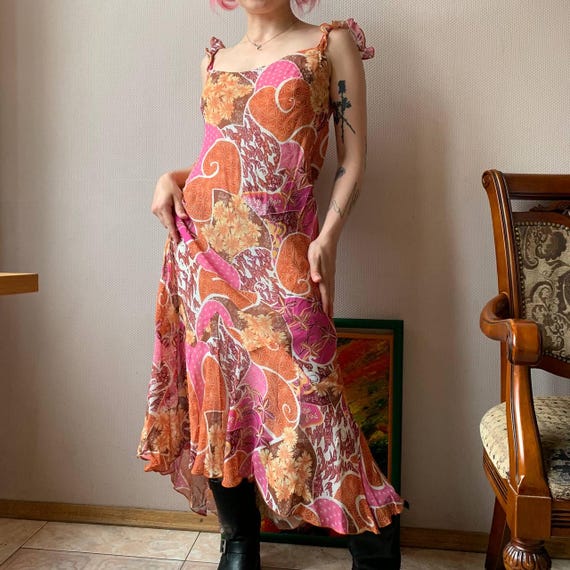 90s boho dress 90s Boho Floral Maxi Dress - Vintage Un Deux Trois - Size M