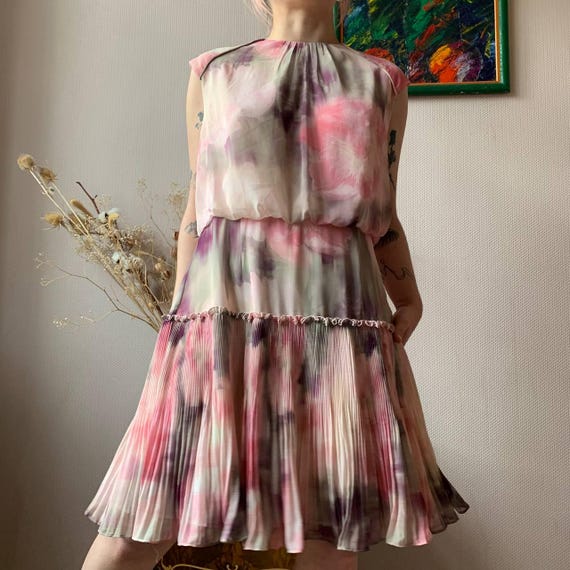 Ted Baker London Pleated Chiffon Dress: Pastel Floral Midi, Size 4 (UK 10)  - Etsy Canada