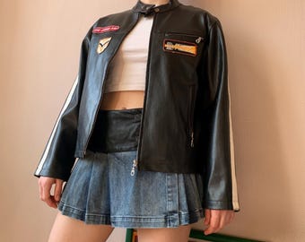 Vintage 2000s ZARA Fast Fashion Classic Biker Leather Notched