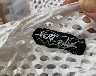 Y2K Vert De Rage White Mesh Net Tie Front Fishnet Cardigan Top