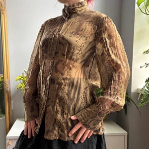 Vintage Apanage Silk Blouse Animal Print Sheer Blouse High Neck Puff Sleeve Leopard Tiger Print Y2K Statement Top Germany