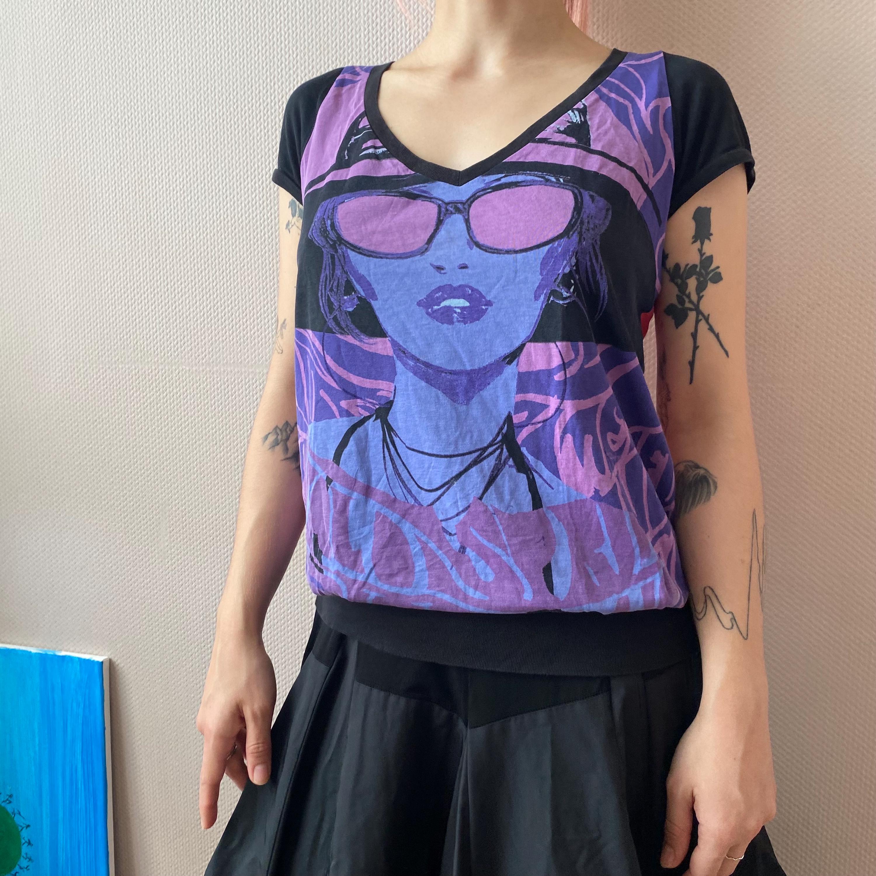 クストバルセロナ　Tシャツ　チュニック　ブラウン　スパンコール　u6558c Custo Barcelona Custo Line Stars Rock Multicolor Top Sz 3